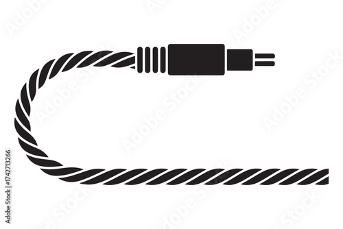Audio cable with a long twisted round wire. Vector icon. Vector Black silhouettes. with white background