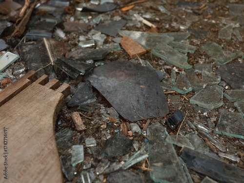 broken glass, rocks, and debris in the landfill.dirt.public