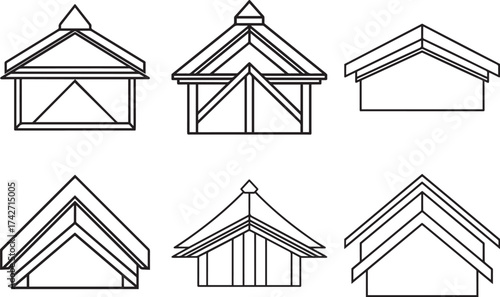 set of roof outline vector illustration line art