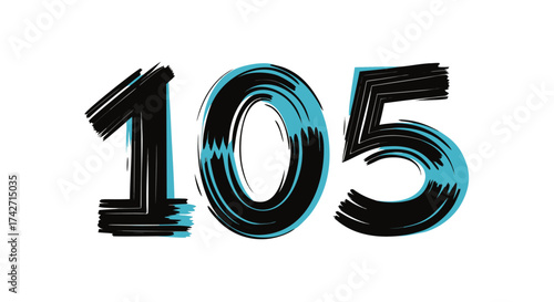Creative number artwork featuring the digit one hundred and five in brushstroke style

