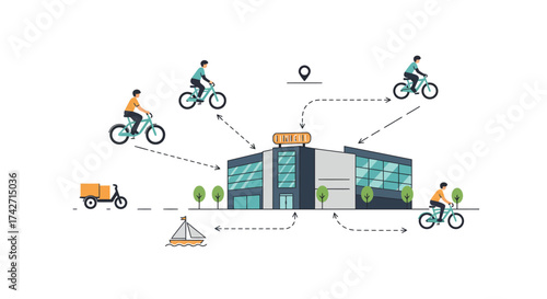 Bicycle delivery network connecting an office building with surrounding areas