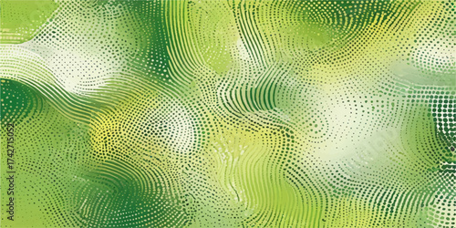 Seamless vector pattern with abstract green circles and wave lines for wallpaper or fabric design
