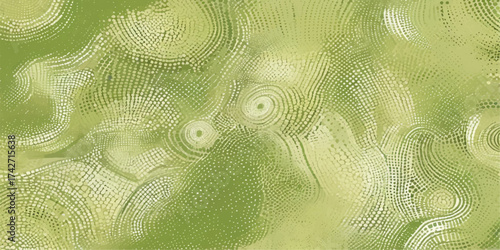 Abstract green background with circles forming a light pattern and swirl of lines like nature's texture in a vector illustration