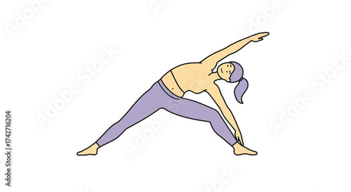 Colorful flat design of a woman practicing yoga in triangle pose