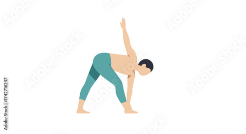 Flat design of person practicing triangle yoga pose in minimalist style