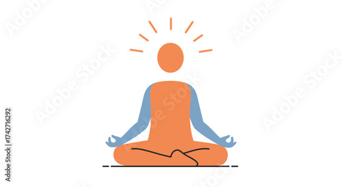 Minimalist meditation icon with sunburst in flat style