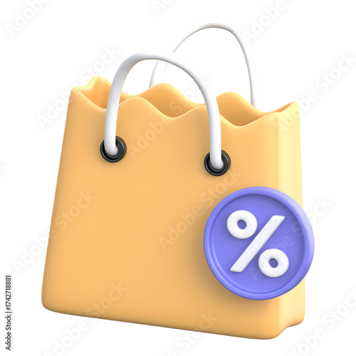 Shopping Bag with Discount Percentage Symbol 3D Icon