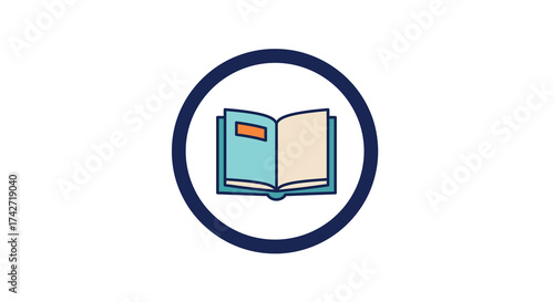 Open book icon in circle for education and learning concepts