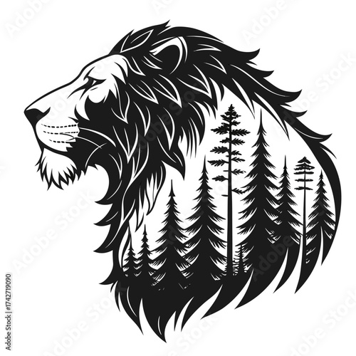Majestic lion head vector silhouette illustration for tattoo or mascot design, showcasing the wild animal's face and symbol