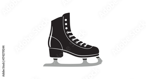 Simple ice skate boot in monochrome for winter sports and recreation design