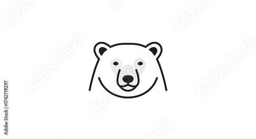 Polar bear face in minimalist linear style on white background