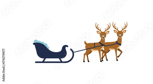 Sleigh with reindeer on crisp white background: minimalist festive design for…