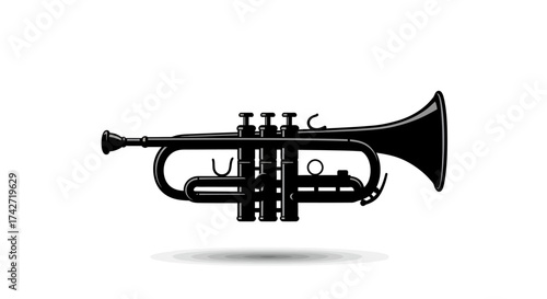 Classic trumpet in black silhouette style on white background