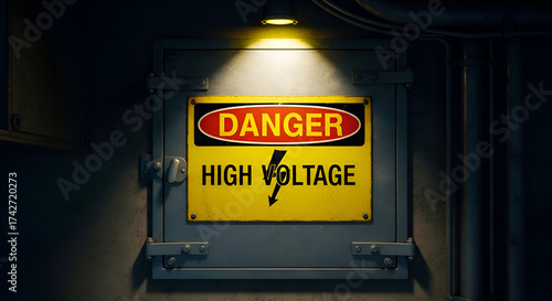 Wallpaper Mural Close Up Of A Danger Sign With The Words High Voltage Illuminated in The Dark Torontodigital.ca