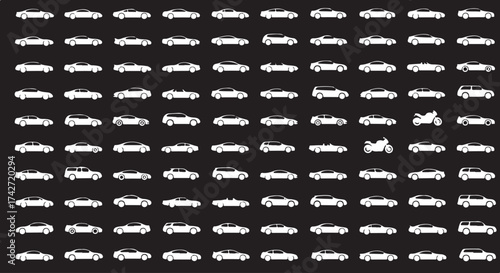 Illustration of many small white car silhouettes arranged on a pattern