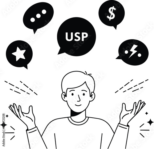 Illustration of usp concept unique selling proposition strategy editable vector