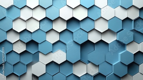 Abstract pattern of light blue and white hexagons