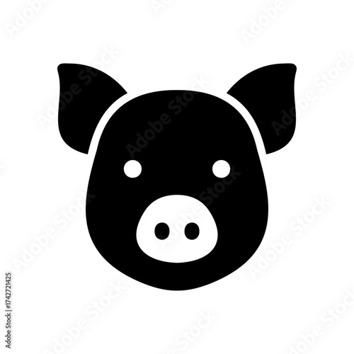 Cute Pig Head Black Glyph Icon