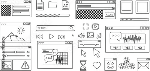 Retro user interface elements vector design for app and web editable vector
