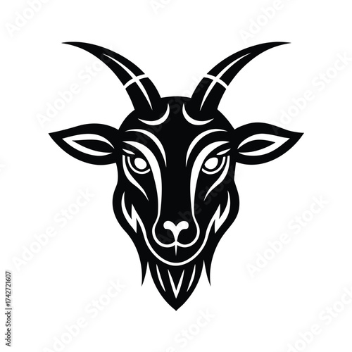 Aggressive goat mascot head drawn in detailed tattoo style vector art illustration