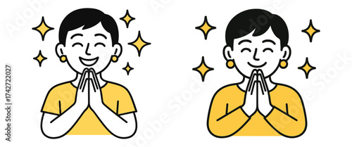 Minimal Vector Illustration of Grateful Character – Peaceful and Thankful Emotion Icon
