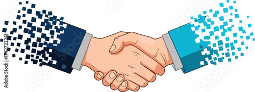 Digital handshake technology business partnership connection editable vector