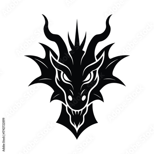 Dragon mascot head designed in bold tattoo inspired art vector art illustration