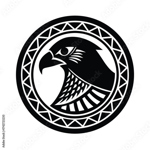 Falcon mascot head in detailed tattoo inspired artwork vector art illustration