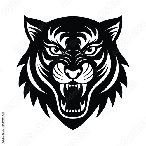 Ferocious tiger mascot illustration with sharp facial features vector art illustration