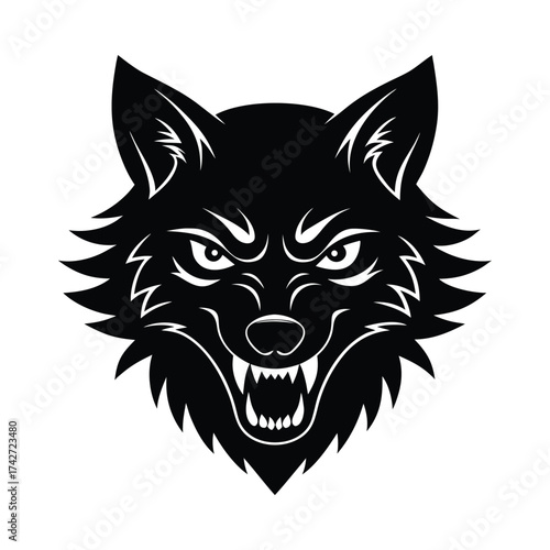 Highly detailed angry wolf mascot head in bold tattoo art vector art illustration
