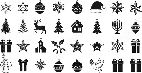 Christmas vector icons set holiday silhouette elements design editable vector