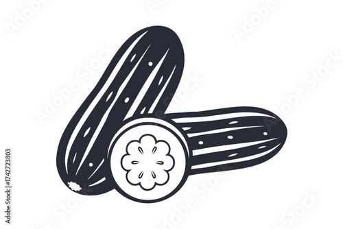 of Two Cucumbers with Slice Isolated on White Background