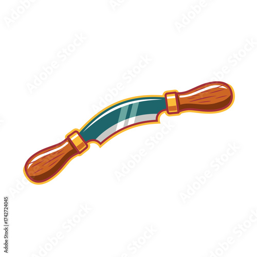 Cartoon Drawknife Tool with Wooden Handles and Curved Blade.