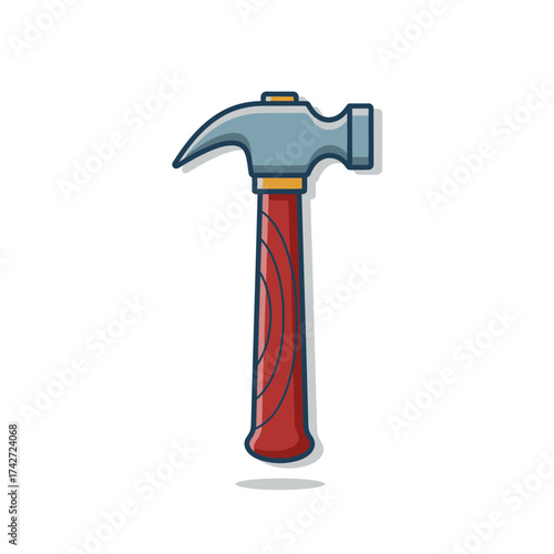 Cartoon Hammer with Wooden Handle for Construction and Repair.