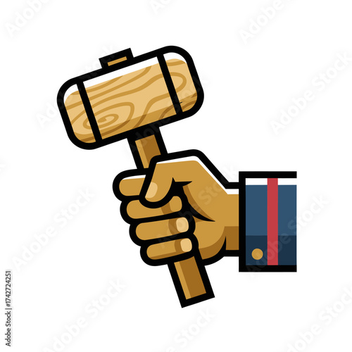 Hand Holding a Wooden Gavel - Symbol of Authority and Justice.
