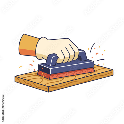 Hand Sanding Wood Surface with Sanding Block Tool.