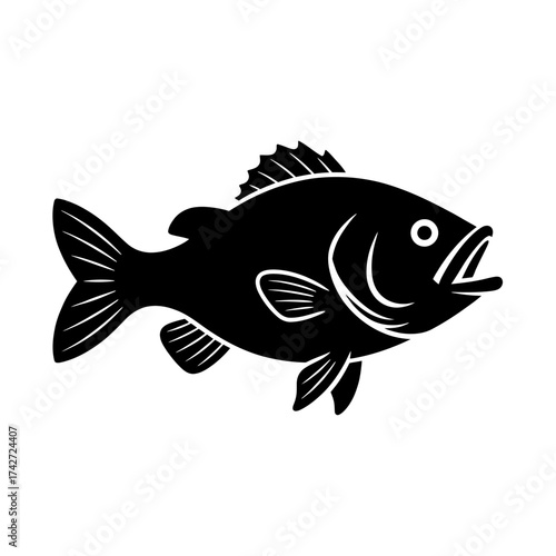 Silhouette of a Fish with Open Mouth and Detailed Fins.