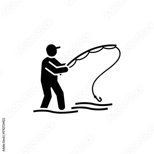 Silhouette of a Fisherman Casting a Line in Water.