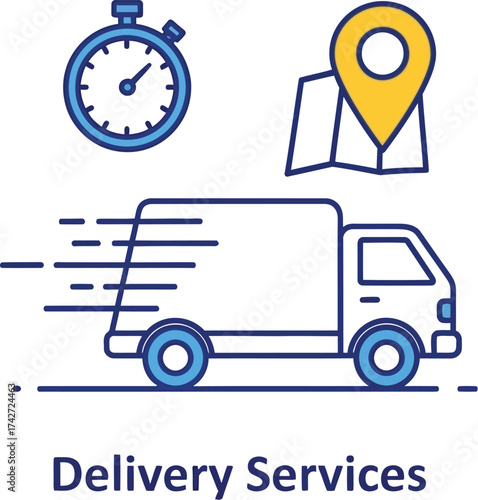 Find fast delivery services with tracking and on time arrival editable vector