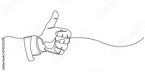 One continuous line drawing of like hand showing thumb up, Continuous line drawing of like icon. Thumb up in one line drawing, Vector illustration.