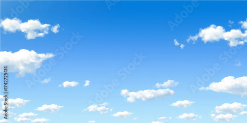 Beautiful summer blue sky with fluffy white clouds is a natural cloudscape