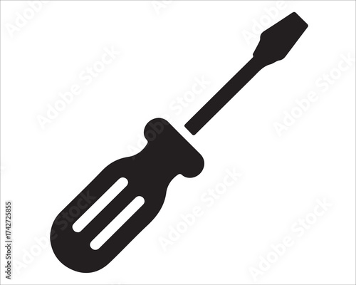 Flat black screwdriver vector icon isolated on white background