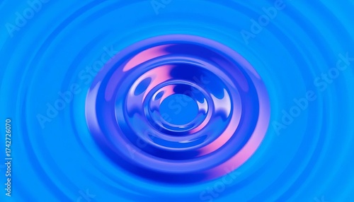Abstract swirling water droplet ripple effect, concentric circles on blue background, round, subtle