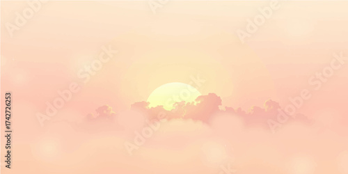 Orange light from the setting sun paints the sky and clouds over the ocean with a beautiful red and yellow sunset color