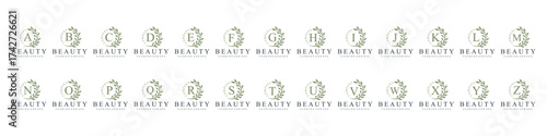 collection of Initial letter a to z cosmetics beauty fashion logo design, green leaves natural logo graphics concept