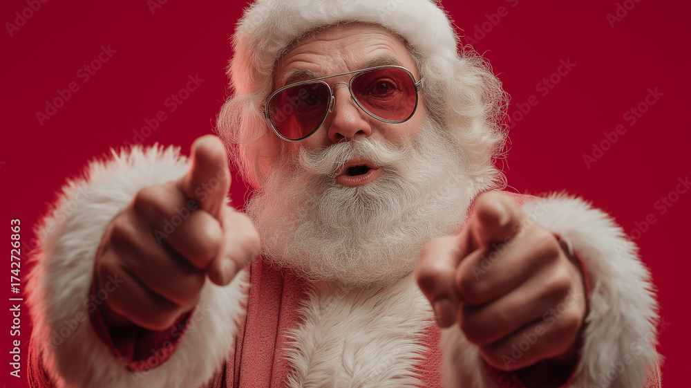Obraz premium A stylish Santa Claus with sunglasses spreads holiday joy in a fun and festive manner Generative AI