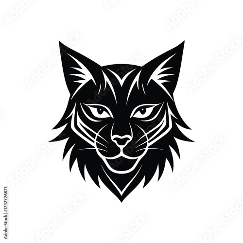 Lynx mascot head in bold tattoo art with pointed ears vector art illustration