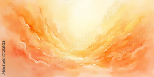 An abstract watercolor background features orange and yellow color with a bubbly texture reminiscent of fire and heat on vintage paper for an artistic design