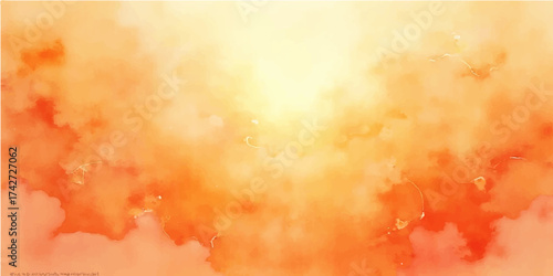 An explosion of hot yellow and red flame and smoke against a deep orange sky creates a vintage grunge texture design