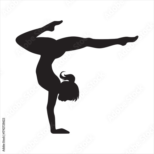 Abstract Silhouette Of Girl Practice Gymnastics Vector Illustration